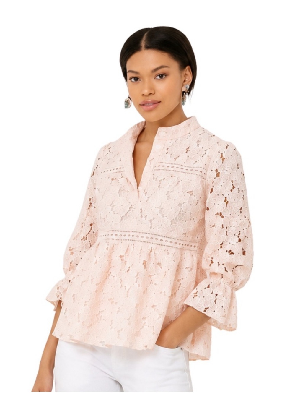 Tuckernuck Floral Lace Helena Blouse Pink Size Medium